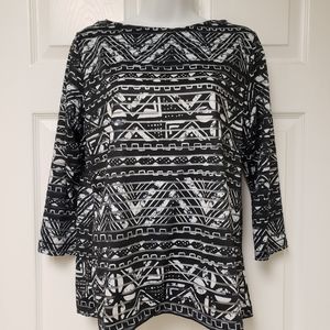 Ruby Rd. Black, White tee,  petite Medium, long sleeve, blouse